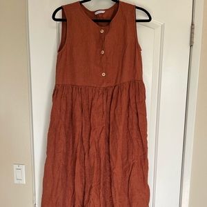 Linenfox rust midi dress